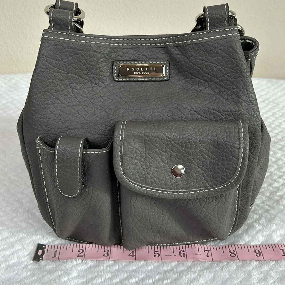 Rosetti Gray Mini Tote Shoulder Bag Faux Leather Vintage Purse - Picture 9 of 17